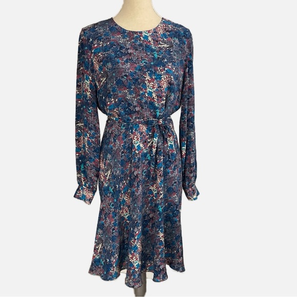 Liberty Art Fabrics Silk Dress Abstract Watercolour Print Size 12 Long Sleeve - Picture 1 of 10
